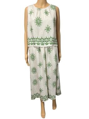 Umgee Ivory & Green Starburst Print Lined MIDI Dress Size S